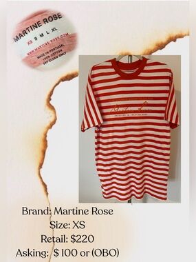 Martine Rose Men’s Oversized Orange & White Horizontal Stripe Logo Tee